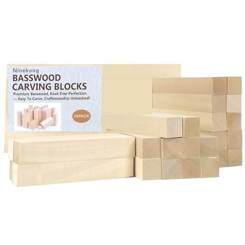 Ninekong 24PCS Basswood Carving Blocks，Whittling Wood Carving Kit,Soft Basswood for Carving(6"x1"x1") - size: 24 pieces 1x1x6 inch