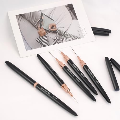 Komall Metallic Nail Art Brushes, 5Pcs Liner Brush Set, UV Gel Polish Painting Art Design Pen for Long Lines, Thin Details, Fine Drawing Sizes 4/8/12/20/25mm(Black) - color: Black