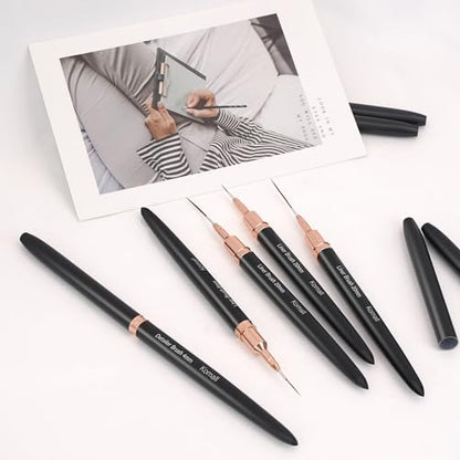 Komall Metallic Nail Art Brushes, 5Pcs Liner Brush Set, UV Gel Polish Painting Art Design Pen for Long Lines, Thin Details, Fine Drawing Sizes 4/8/12/20/25mm(Black) - color: Black