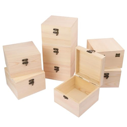 GNIEMCKIN 8 Pack Wooden Box, Unfinished Unpainted Wood Boxes for Crafts, DIY Projects, and Jewelry Storage (6x6x4 inch) - size: 8 Pack (6x6x4 inch)