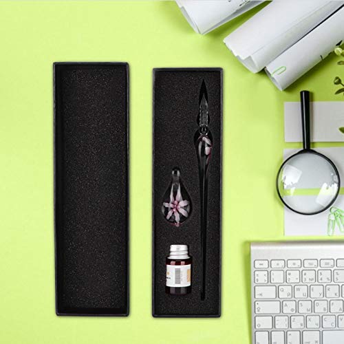 Glass Dip Pen, Glass Ink Pen Set, Crystal Elegant Flower Signature Ink Pen, Calligraphy Pen Set with Pen Holder for Signatures, Gift Cards Writing, Calligraphy Beginners