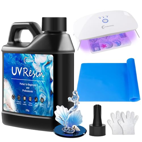 OSBANG UV Resin Kit with Light-250g, Clear Hard Type for Beginners and Professionals, UV Resin Kit for Jewelry Making, DIY Craft, Decor - size: 250g