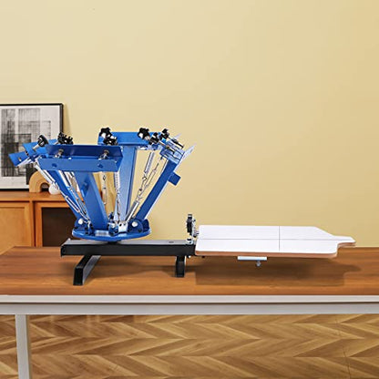 VEVOR Screen Printing Machine, 4 Color 1 Station 360° Rotable Silk Screen Printing Press, 21.2x17.7in / 54x45cm Screen Printer Press, Double-Layer Positioning Pallet for T-Shirt DIY Printing