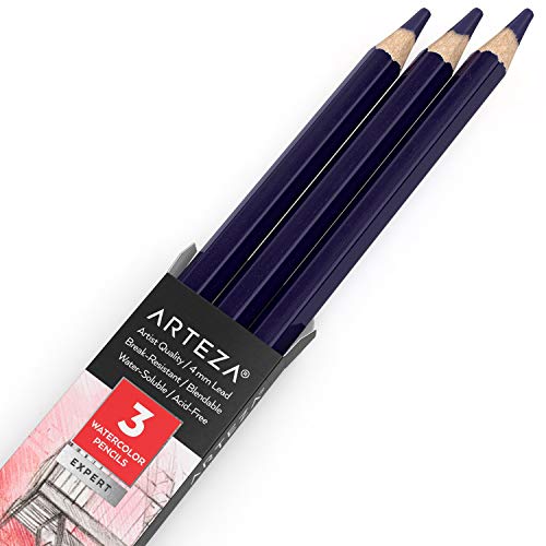 ARTEZA Professional Watercolor Pencils, Pack of 3, A417 Royal Purple, Water-Soluble Pencils for Coloring, Blending, Layering & Watercolor Techniques - color: Pink, size: 1 Count (Pack of 3)