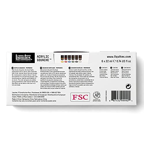 Liquitex Professional Acrylic Gouache Paint, 6 x 22ml (0.74-oz), Primaries Set - style: Primaries Set 12 x 22ml (0.74-oz)