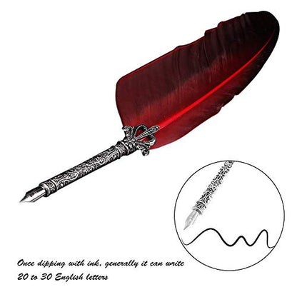 Walfront Calligraphy Quill Pen Set Vintage Red Ink Lettering 5 Replacement Metal Nibs 1 Ink Bottle Gift
