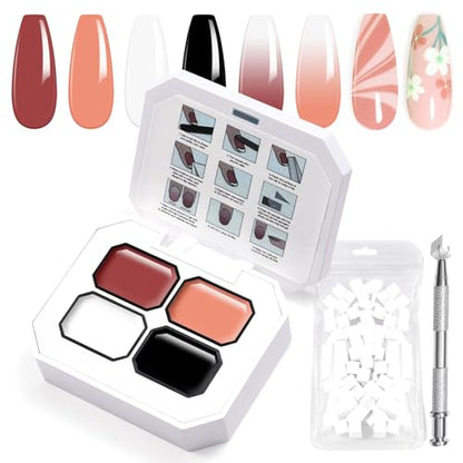 Gradient Painting Gel, 4 Colors Ombre Gel Nail Polish Include White Nude Almond Black Sponging for Pigment Pat Nails French Manicure Soak Off UV DIY Nail Art Essentia Set - color: Essentia Set