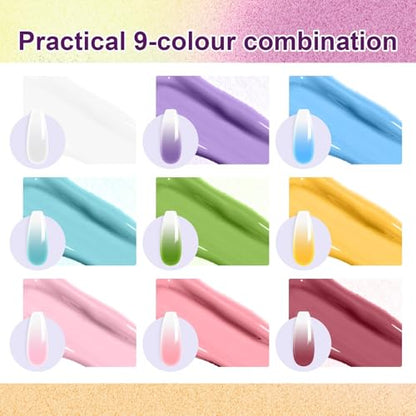 Gradient Painting Gel, 9 Bright Colors Ombre Gel Nail Polish Light Pink Blue Summer Kit Sponging for Pigment Pat Nails Aura Nails French Manicure Soak Off UV Bloom Summer - color: Bloom Summer