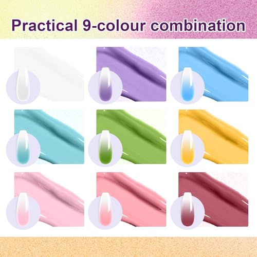 Gradient Painting Gel, 9 Bright Colors Ombre Gel Nail Polish Light Pink Blue Summer Kit Sponging for Pigment Pat Kit Aura Nails French Manicure Soak Off UV Bloom Summer Set - color: Bloom Summer Set
