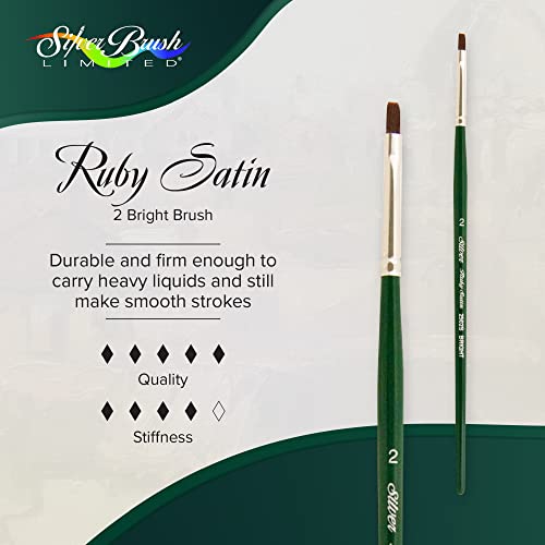 Silver Brush Limited 2502S Ruby Satin Bright Brush for Fluid and Flow Acrylics, Size 2, Short Handle - size: Size - 2