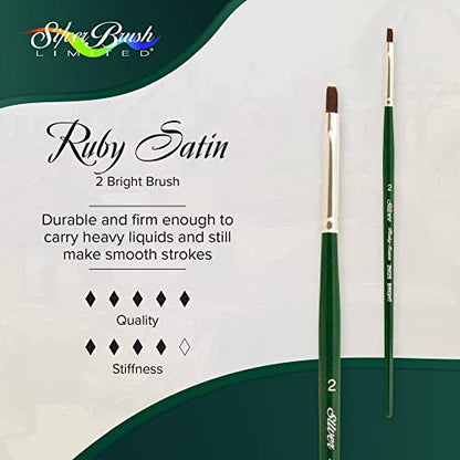 Silver Brush Limited 2502S Ruby Satin Bright Brush for Fluid and Flow Acrylics, Size 2, Short Handle - size: Size - 2