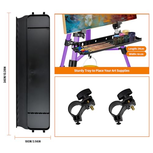 Easel for Painting, Portable & Foldable Easels Stand, Height-Adjustable 22'' to 62'', Equipped with Tray, Water Bucket Hook, Spirit Level, Compass & Carrying Bag for Art Display,Travel - Purple - style: Purple