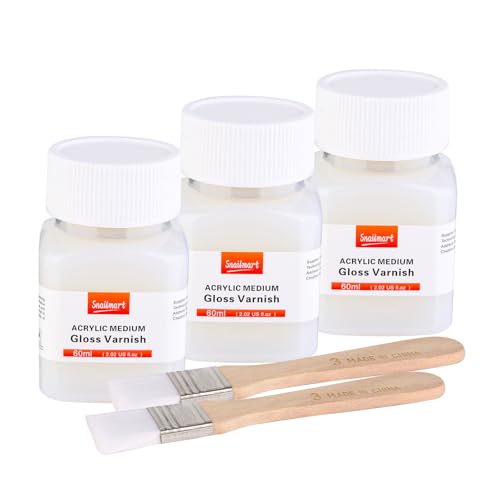 Gloss Varnish for Acrylic Painting, 180ml/6.1oz Acrylic Varnish Kit with 2 Brushes – Non-Yellowing, Non-Toxic, Anti-Crazing Clear Varnish for Canvas Artwork, Wood, Acrylic Paintings