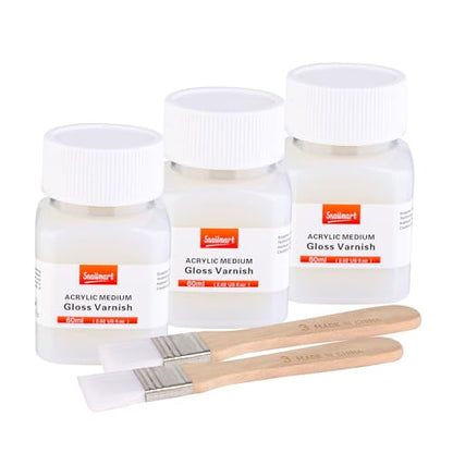 Gloss Varnish for Acrylic Painting, 180ml/6.1oz Acrylic Varnish Kit with 2 Brushes – Non-Yellowing, Non-Toxic, Anti-Crazing Clear Varnish for Canvas Artwork, Wood, Acrylic Paintings