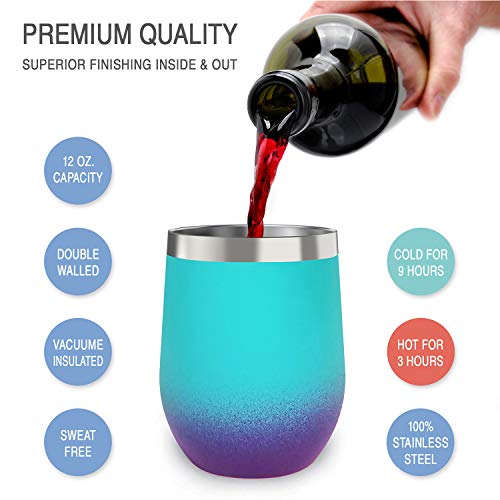 CHILLOUT LIFE 12 oz Stainless Steel Wine Tumbler with Lid - Double Wall Vacuum Insulated Wine Cup Glass Keeping Cold & Hot for Coffee, Champagne, Cocktails, Ice Cream - Powder Coated Caribbean Lily - color: Caribbean Lily, style: 1 Pack