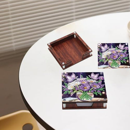 JISHSHAY 2 PCS Diamond Art Note Box Flower Diamond Painting Note Pad Holder Vase Gem Painting Gem Art Memo Boxes Mosaic Kits for Adults Embroidery Kit Memo Pad Holder, Contains 120 Sheets of Paper - color: Flower 2
