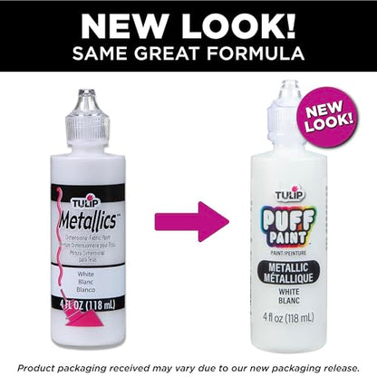 Tulip Puff Fabric Paint Metallic Finish , Permanent Craft Paint for Clothes, DIY Projects, Notoxic, 4 fl oz, Metallic White - color: METALLIC WHITE, size: 4 Fl Oz (Pack of 1)