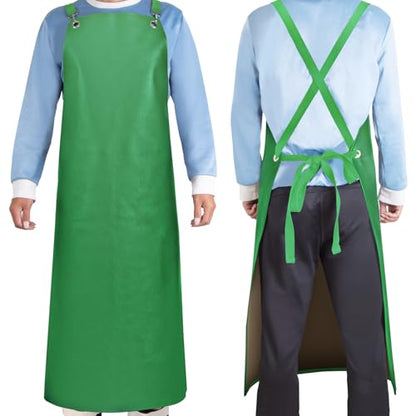 SHEOMERN Waterproof Rubber Apron, 43" Anti-Tear Heavy Duty Vinyl Adjustable Thicker Cross Back Dishwasher Apron for Restaurant Dishwashing, Butcher, Lab Work, Dog Grooming Green - color: Green