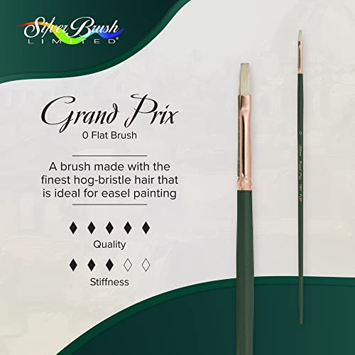 Silver Brush 1001-0 Grand Prix Premier Long Handle Hog Bristle Brush, Flat, Size 0 - size: Size 0
