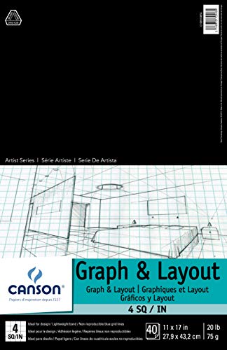 Canson Artist Series Graph and Layout Paper, 4 by 4 Blue Grid, Foldover Pad, 11x17 inches, 40 Sheets (20lb/75g) - Artist Paper for Adults and Students - Colored Pencil, Marker, Ink, Pen - style: 11" x 17" 4/4 Grid