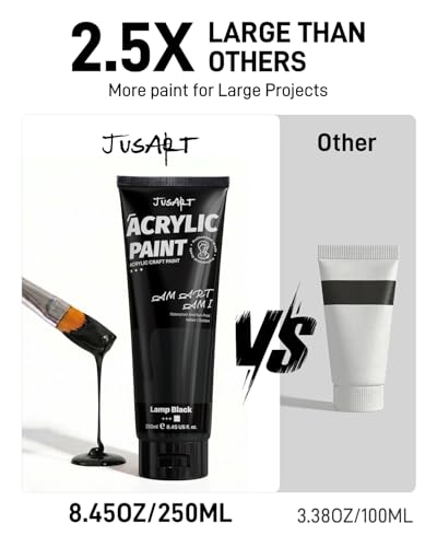 JusArt Black Acrylic Paint, 8.45oz/250ml Large Tube, Heavy Body Rich Pigment, Non-Toxic, Non-Fading Craft Paint for Canvas Wood Metal Fabric Ceramics, Art Supplies for Adults Artists Beginner - color: Black