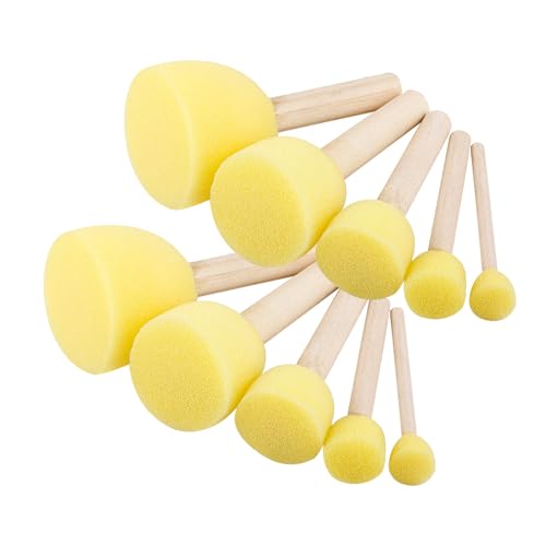 Round Sponges Brush Set Paint Sponge Wood Handle Foam Stencil Brushes Touch Up Painting Tools for Acrylic Craft Staining Varnishes 10pcs - color: A