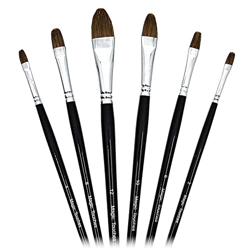 Magic Touches Artist Paint Brush Set (6 Sizes), Natural Sable Filbert Tip, Best Absorption Smoothest Flow for Watercolor Oil Acrylic Gouache, Painting Art Supplies for Beginners to Professionals