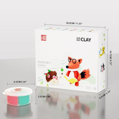 LOUFOR Air Dry Clay Kits - Modeling Clay for Kids, Ultra Light & Soft, Safe & Non-Toxic, 12 Boxes DIY Model Magic Clay with Sculpting Tools & Tutorials, Creatible Art Crafts Toys Gifts Boys Girls - color: #04-Cute Pet Academy