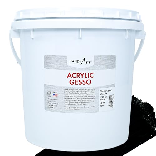 Handy Art Acrylic Gesso, Gallon, Black, Primer for Canvas, Wood, & Artist Painting Surfaces, Enhances Acrylic Paint Adhesion, Low Viscosity, Thick Coverage, Certified Safe & AP Non-Toxic, Made in USA - color: Black Gesso, size: 128 Fl Oz (Pack of 1)