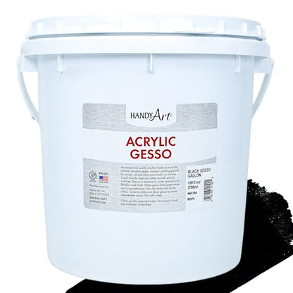 Handy Art Acrylic Gesso, Gallon, Black, Primer for Canvas, Wood, & Artist Painting Surfaces, Enhances Acrylic Paint Adhesion, Low Viscosity, Thick Coverage, Certified Safe & AP Non-Toxic, Made in USA - color: Black Gesso, size: 128 Fl Oz (Pack of 1)