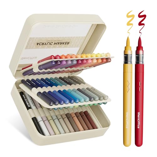 MemOffice Direct Liquid Acrylic Paint Markers, 60 Colors Brush Tip Pens with Carrying Case, No Bleed, Waterproof, for Rock, Wood, Canvas, Glass, Fabric, DIY Crafts for Adults - color: 60 Colors