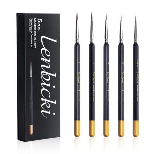 Kolinsky Sable Brushes Miniature 5PCS Fine Detail Precision Professional Artist Triangular Handle Paint Brush Set for Watercolor, Acrylic, Oil, Model, Paint by Numbers