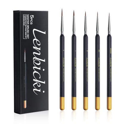 Kolinsky Sable Brushes Miniature 5PCS Fine Detail Precision Professional Artist Triangular Handle Paint Brush Set for Watercolor, Acrylic, Oil, Model, Paint by Numbers