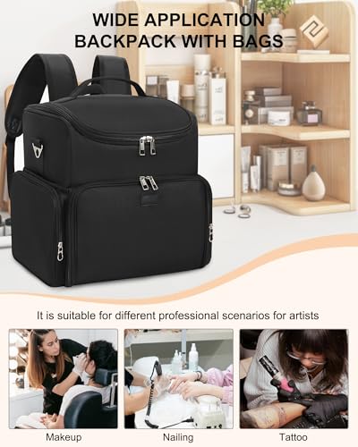Relavel Tattoo Backpack with 4 Removable Pouches, Tattoo Travel Case with 3 Detachable Dividers, Waterproof Tattoo Carrying Case for Stencil Printer, Equipment and Supplies - Black - color: 01-black