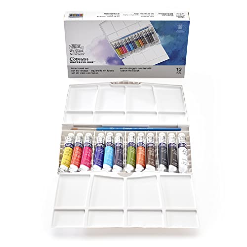 Winsor & Newton Cotman Watercolor Paint Set, 12 Colors, 8ml (0.27-oz) Tubes w/ Brush - style: 12 Tube Travel Set 8ml