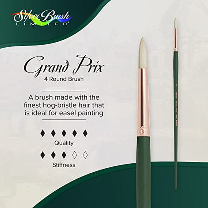 Silver Brush 1000-4 Grand Prix Premier Long Handle Hog Bristle Brush, Round, Size 4 - size: Size 4
