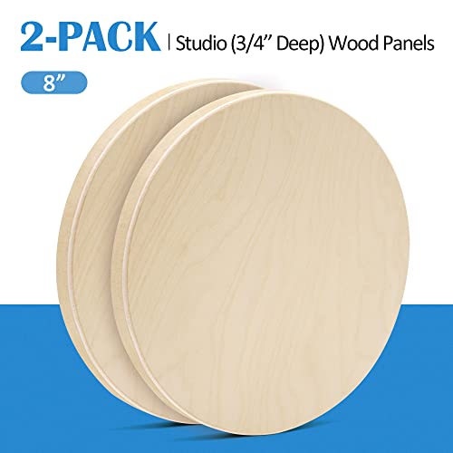Falling in Art Unfinished Round Birch Wood Canvas Panels Kit, 2 Pack of 8’’ Studio 3/4’’ Deep Cradle Boards for Pouring Art, Crafts, Painting, and More - size: 8' round 2 Pack