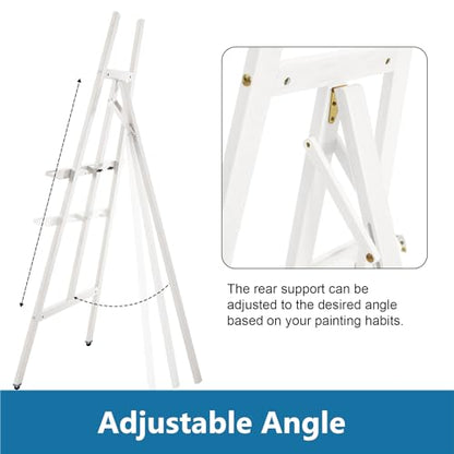 A - Frame Wooden Display Easel - Adjustable Lyre Beechwood Studio Easel Stand Holding Canvas Up to 90", Inclinable Artist Floor Painting Easel for Artwork Painting, White - color: White