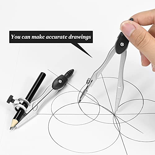 Unjoo Math Geometry Kit Sets 10 Piece Student Supplies with Shatterproof Storage Box,Includes Rulers,Protractor,Compass,Eraser,Pencil Sharpener,Lead Refills,Pencil,for Drafting and Drawings（Black） | Shatterproof Storage Box,Rulers,Protractor,Compass,Erase