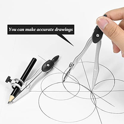 Vobou Math Geometry Kit Sets 10 Piece Student Supplies with Shatterproof Storage Box,Includes Rulers,Protractor,Compass,Eraser,Pencil Sharpener,Lead Refills,Pencil,for Drafting（Black） - color: Black