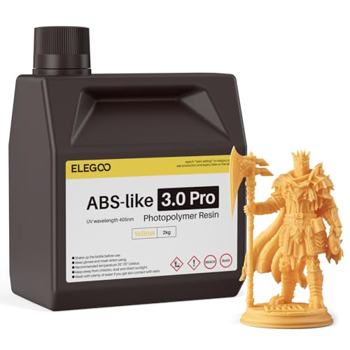 ELEGOO ABS-Like Resin 3.0 Pro, Higher Scratch-Resistance 3D Printing Photopolymer Resin, 405nm UV Resin for MSLA/DLP/LCD Printers Fast Curing High Precision Non-Brittle, Yellow 2000g - color: Yellow, size: L-2000g