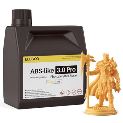ELEGOO ABS-Like Resin 3.0 Pro, Higher Scratch-Resistance 3D Printing Photopolymer Resin, 405nm UV Resin for MSLA/DLP/LCD Printers Fast Curing High Precision Non-Brittle, Yellow 2000g - color: Yellow, size: L-2000g