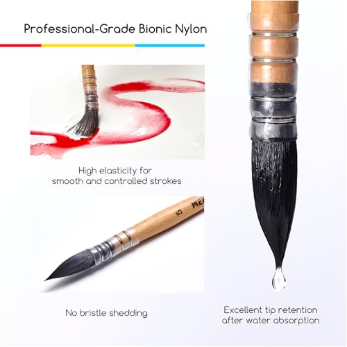 MEEDEN Watercolor Brushes Professional - 4 Pack Synthetic Squirrel Hair Artist Paint Brushes Set with Beech Wood Handle Great for Artists Hobbyists - size: Set - 4 Count
