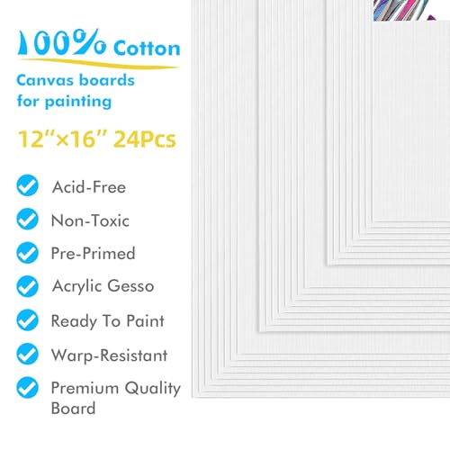Gotideal Canvas Boards for Painting, 24pcs 12x16 Primed Canvas for Painting, Bulk Painting Canvas for Kids and Adults, White Blank Canvas Panels for Acrylic, Oil, Pour Art Supplies - size: 12x16 inch