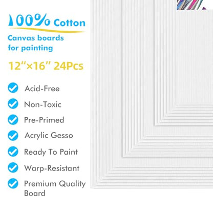 Gotideal Canvas Boards for Painting, 24pcs 12x16 Primed Canvas for Painting, Bulk Painting Canvas for Kids and Adults, White Blank Canvas Panels for Acrylic, Oil, Pour Art Supplies - size: 12x16 inch
