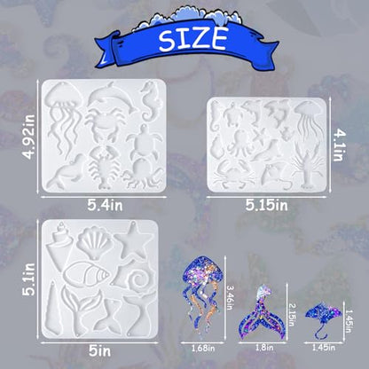 YODOYO Resin Earring Molds 3pcs Ocean Marine Life Jewelry Resin Molds UV Resin Jellyfish Shell Starfish Earrings Keychain Necklaces Pendant Silicone Molds DIY Art Craft Jewelry Making Supplies
