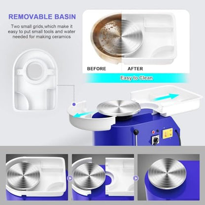 Pottery Wheel Pottery Forming Machine 25CM 350W Electric Pottery Wheel with Foot Pedal DIY Clay Tool Ceramic Machine Work Clay Art Craft (Blue) - color: blue