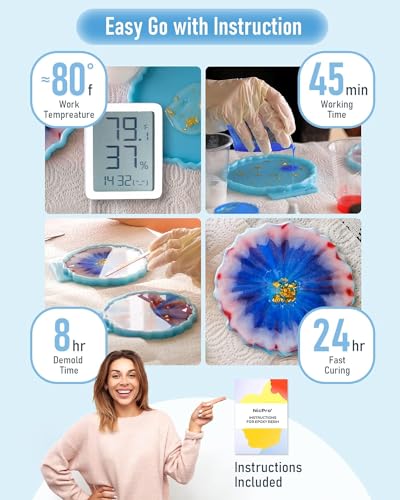 Nicpro 4 Gallon Crystal Clear Epoxy Resin Kit, High Gloss & Bubbles Free Resin Supplies for Coating and Casting, Craft DIY, Wood, Table Top, Bar Top, Molds, River Tables with Cups, Sticks, Gloves - size: 4 gallon