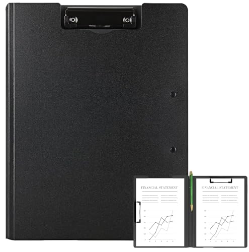 Clipboard Folder, A4 Foldable Clipboards, Office Clipboard Folder with Double Clips Metal Clip, 360 Degree Foldable Storage Clipboards for Office, School or Medical Field, Black - style: 1Pack- Black