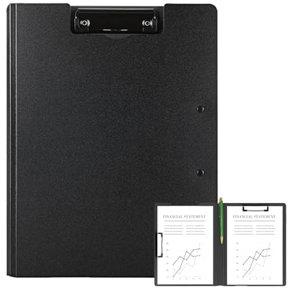 Clipboard Folder, A4 Foldable Clipboards, Office Clipboard Folder with Double Clips Metal Clip, 360 Degree Foldable Storage Clipboards for Office, School or Medical Field, Black - style: 1Pack- Black